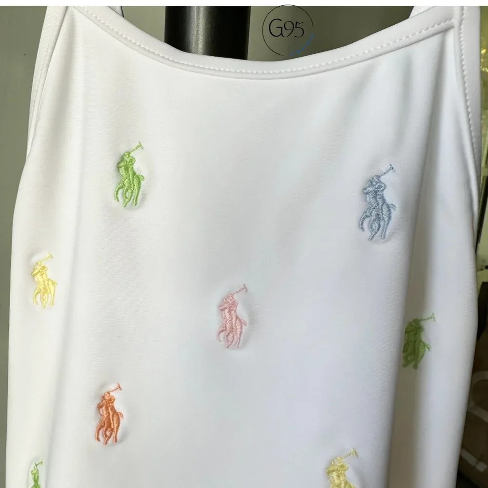 NWT Polo Ralph Lauren Girls Multi Color ALL OVER Polo Pony Embroidered SWIMSUIT - Picture 9 of 9